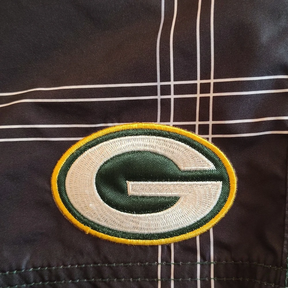 NFL Green Bay Packers Swim Trunks L Black & White Plaid Beach Vacation Resort